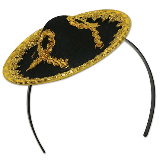 Beistle Adult Black & Gold Sombrero Headbands, 2ct.